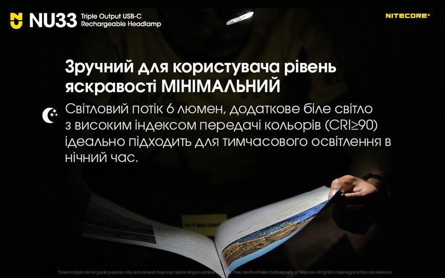 Ліхтар налобний Nitecore NU33 (700 люмен, 9 режимів, USB-C) NU33 фото
