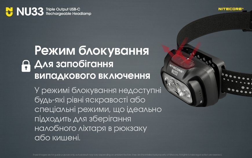 Ліхтар налобний Nitecore NU33 (700 люмен, 9 режимів, USB-C) NU33 фото