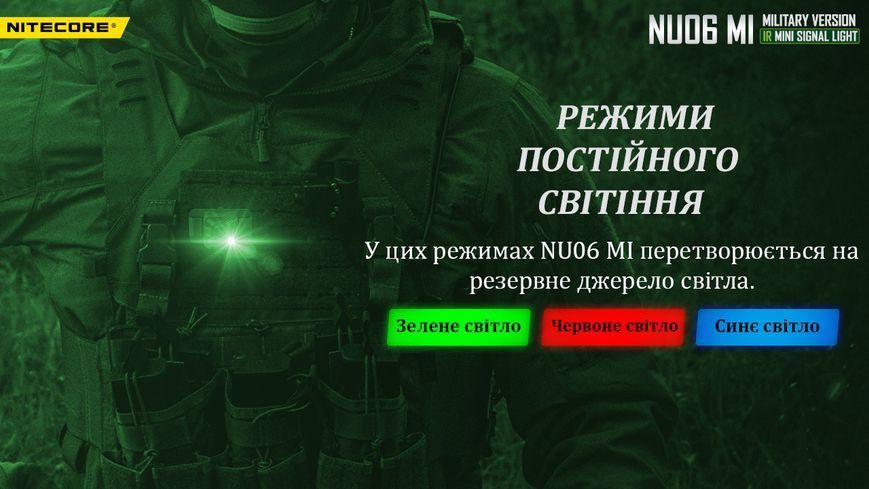 Ліхтар налобний сигнальний Nitecore NU06 MI (IR+RED+GREEN+BLUE LED, 9 реж., USB-C) NU06 MI фото