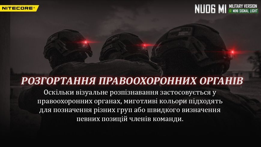 Ліхтар налобний сигнальний Nitecore NU06 MI (IR+RED+GREEN+BLUE LED, 9 реж., USB-C) NU06 MI фото