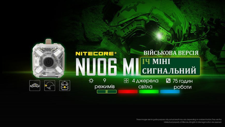 Ліхтар налобний сигнальний Nitecore NU06 MI (IR+RED+GREEN+BLUE LED, 9 реж., USB-C) NU06 MI фото
