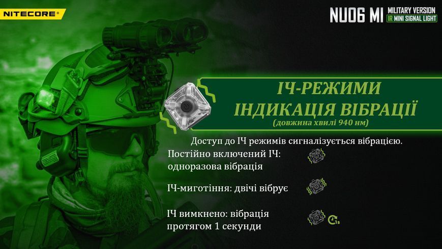 Ліхтар налобний сигнальний Nitecore NU06 MI (IR+RED+GREEN+BLUE LED, 9 реж., USB-C) NU06 MI фото