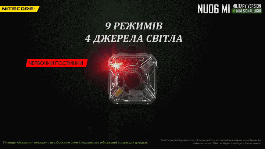 Ліхтар налобний сигнальний Nitecore NU06 MI (IR+RED+GREEN+BLUE LED, 9 реж., USB-C) NU06 MI фото