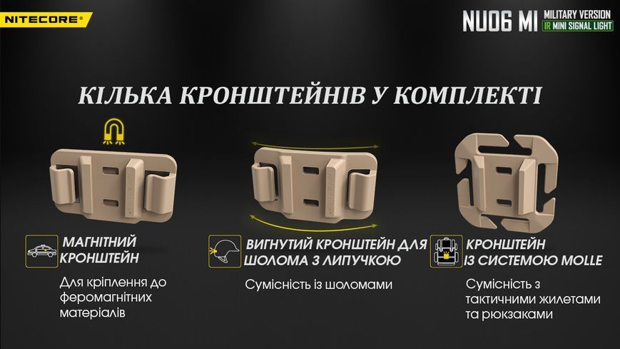 Ліхтар налобний сигнальний Nitecore NU06 MI (IR+RED+GREEN+BLUE LED, 9 реж., USB-C) NU06 MI фото