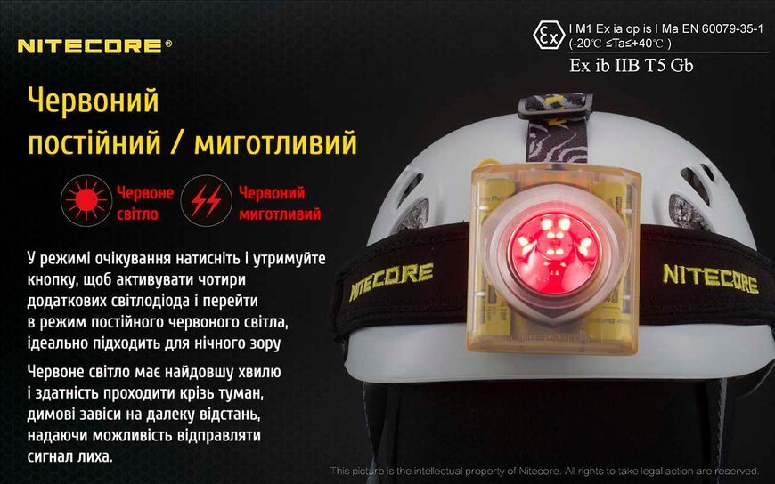 Ліхтар налобний, вибухозахищений Nitecore EH1, 6500К (Сree XP-G2 S3, 260 люмен, 2x18650) EH1 фото