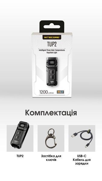 Ліхтар наключний Nitecore TUP2 MCT (4xUHE LED, 1200 люмен, 5 режимів, USB-C), чорний TUP2 MCT фото