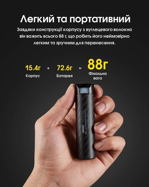 2в1 Зовнішнє джерело живлення для налобних ліхтарів + Power Bank Nitecore Carbon Battery 6K (Карбон, червоний маяк, 6000mAh, IP68) Carbon Battery 6K фото