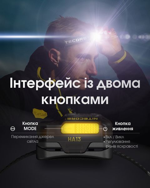 Налобний ліхтар із універсальним живленням Nitecore HA13 (350 люмен, 7 режимів, 3xAAA, USB-C) HA13 фото