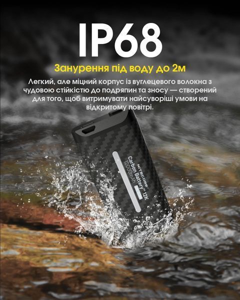 2в1 Зовнішнє джерело живлення для налобних ліхтарів Power Bank Nitecore Carbon Battery 12K Kit (Карбон, червоний маяк, 12000mAh, IP68), комплект Carbon Battery 12K Kit фото