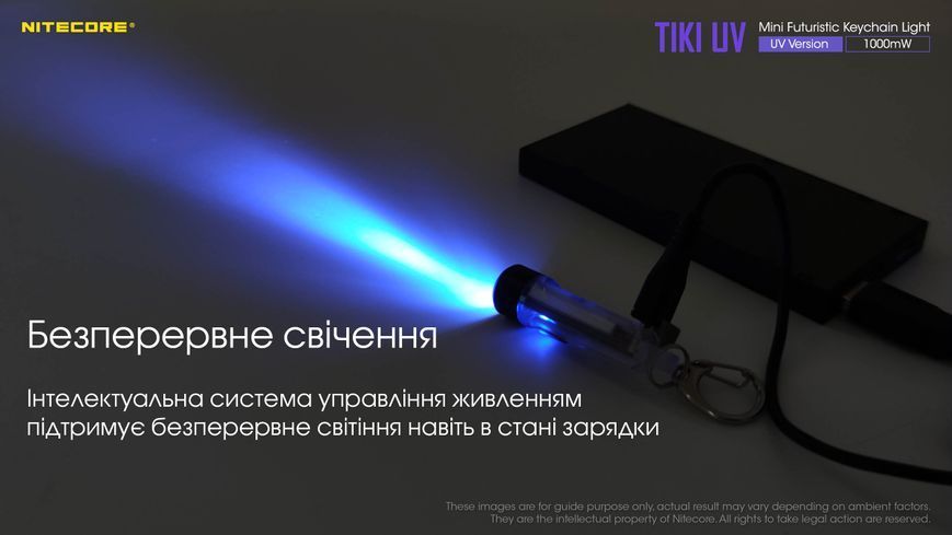 Ліхтар наключний ультрафіолетовий Nitecore Tiki UV (UV 1 Вт, 365 нм, CRI 70 Lm, 5 режимів, USB-C) Tiki UV фото