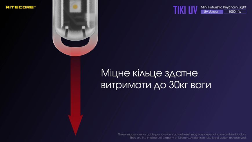 Ліхтар наключний ультрафіолетовий Nitecore Tiki UV (UV 1 Вт, 365 нм, CRI 70 Lm, 5 режимів, USB-C) Tiki UV фото