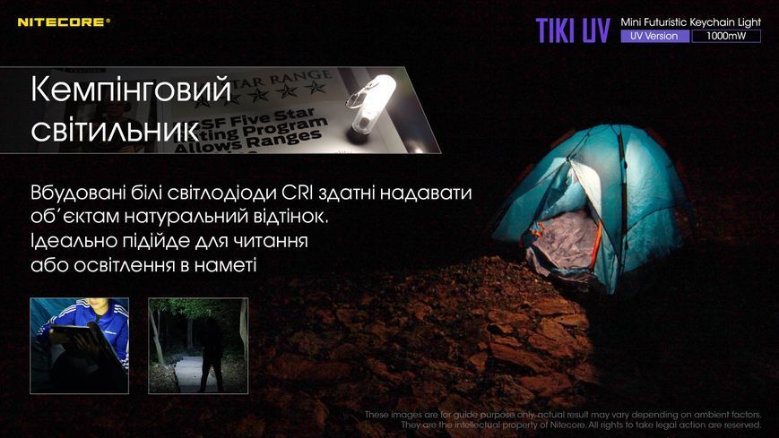Ліхтар наключний ультрафіолетовий Nitecore Tiki UV (UV 1 Вт, 365 нм, CRI 70 Lm, 5 режимів, USB-C) Tiki UV фото