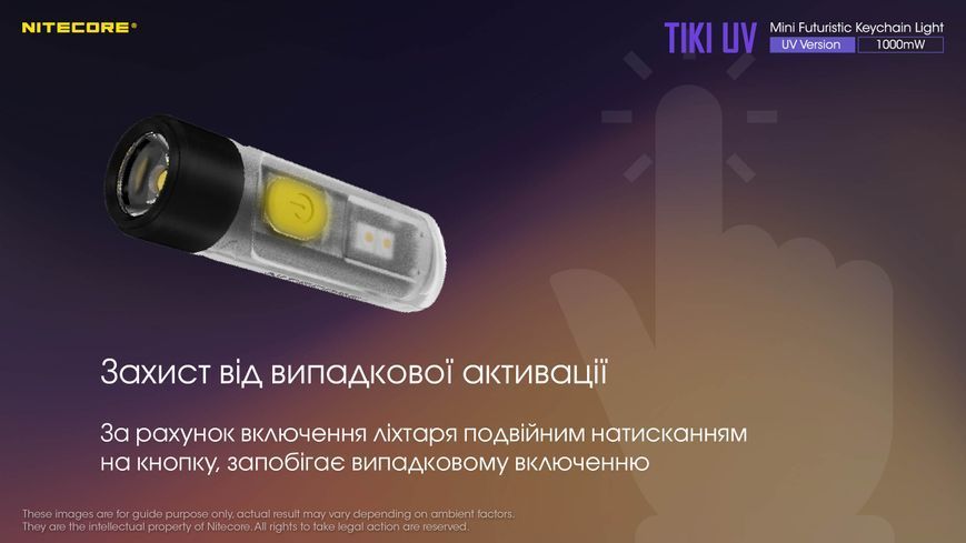Ліхтар наключний ультрафіолетовий Nitecore Tiki UV (UV 1 Вт, 365 нм, CRI 70 Lm, 5 режимів, USB-C) Tiki UV фото