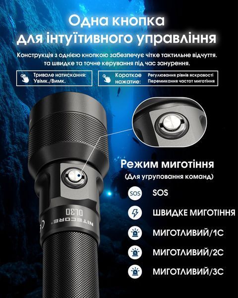 Ліхтар підводний Nitecore DL30 (1100 люмен, 9 режимів, 1х21700, USB-C) DL30 фото