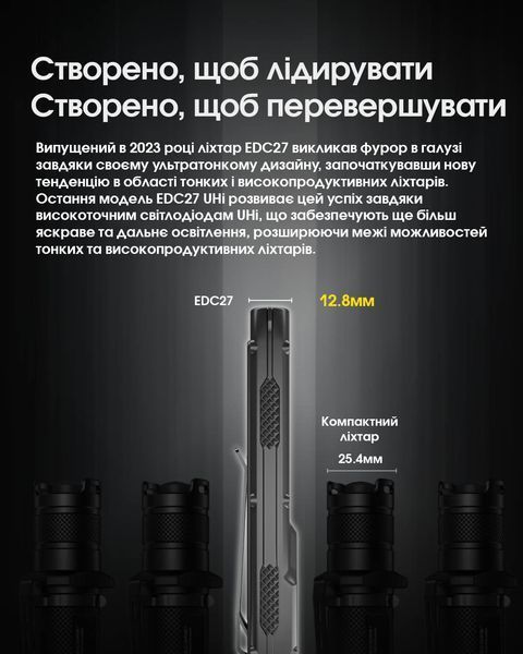 Ліхтар Nitecore EDC27 UHi (2xUHi 20 LED, 3100 люмен, 6 режимів, USB-C) EDC27 UHi фото