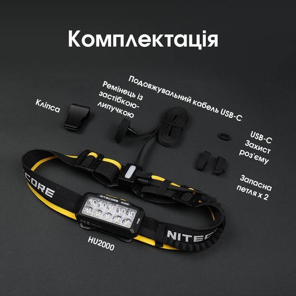 Ліхтар налобний Nitecore HU2000 (NiteLab UHE, 2000 люмен, 1600 люмен, 10 режимів, USB Type-C) HU2000 фото