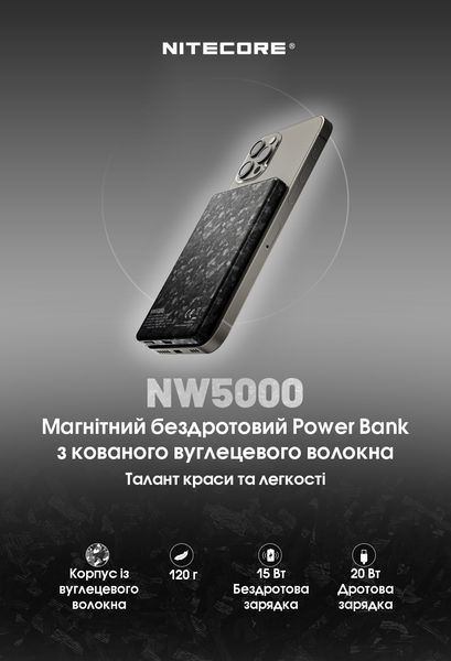 Бездротовий зовнішній зарядний пристрій Power Bank Nitecore NW5000 (QC 3.0, 5000mAh) NW5000 фото