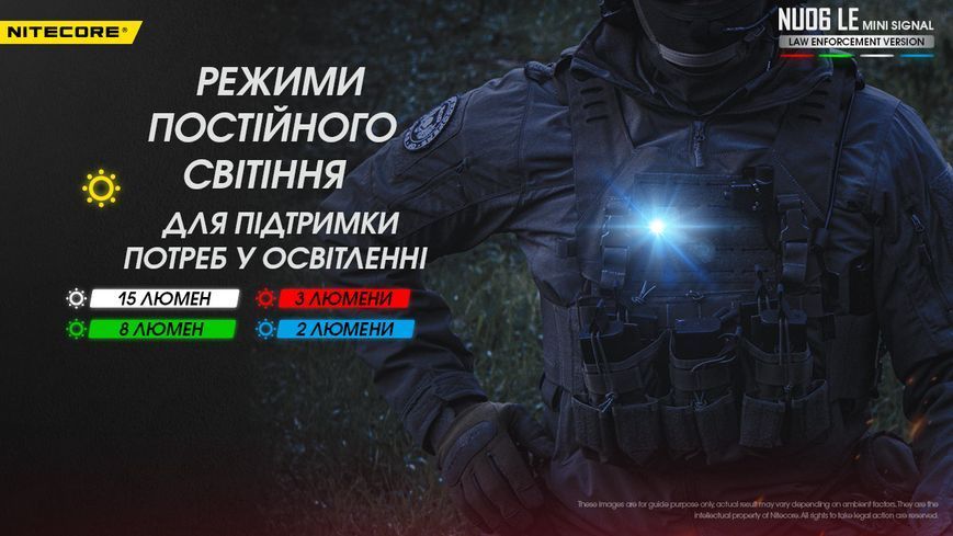 Ліхтар універсальний Nitecore NU06 LE (Red, White, Blue, Green LED, 15 люмен, 9 реж., USB Type-C) NU06 LE фото