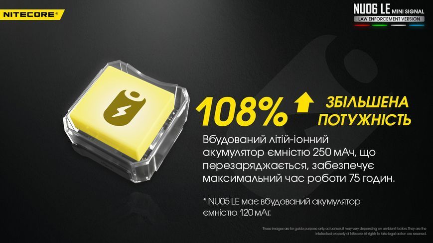 Ліхтар універсальний Nitecore NU06 LE (Red, White, Blue, Green LED, 15 люмен, 9 реж., USB Type-C) NU06 LE фото