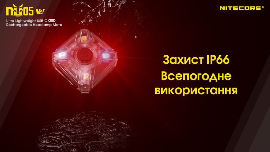 2в1 - Ліхтар налобний + велосипедний маяк Nitecore NU05 KIT V2 (2xWhite LED + 2xRed LED, 40 люмен, 5 режимів, USB-C) NU05 V2 фото