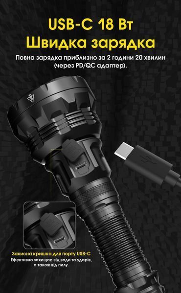 2в1 - Ліхтар лазерний + заливний прожектор Nitecore P40 (2000 люмен, 10 режимів, 1x21700, USB Type-C), комплект P40 фото