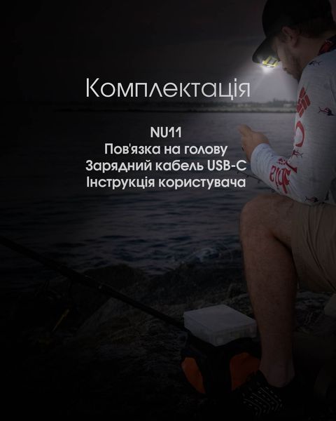 Ліхтар на кепку з універсальним кріпленням Nitecore NU11 (150 люмен, 4 режими, датчик руху, USB-C) NU11 фото