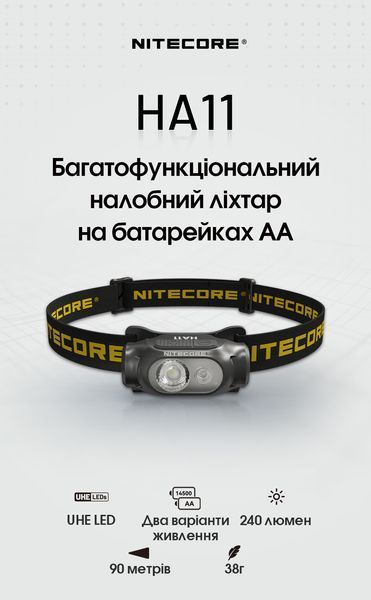 Ліхтар налобний Nitecore HA11 UHE 2024 (2xNiteLab UHE LED, 240 люмен, 7 режимів, 1xAA/1x14500) HA11 UHE 2024 фото