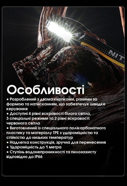 Ліхтар налобний Nitecore HA15 UHE (White-Red Led, 400 люмен, 9 режимів, 1xAA/1x14500) HA15 UHE фото