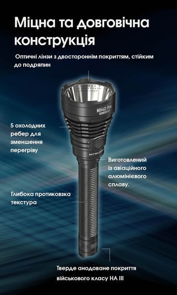 Ліхтар Nitecore MH40 Pro (Nitelab Uhi 40 MAX LED, 3500 люмен, 1xNBP100R, USB Type-C) MH40 Pro фото