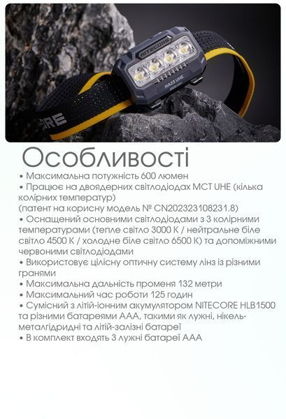 Ліхтар налобний Nitecore HA23 UHE MCT (White-Red Led, 600 люмен, 3xAAA), зелений HA23 UHE фото