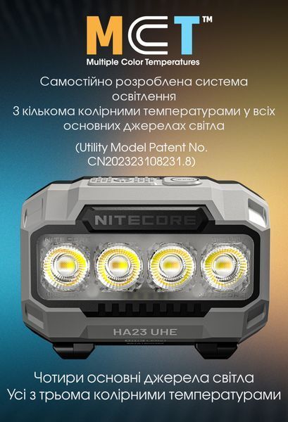 Ліхтар налобний Nitecore HA23 UHE MCT (White-Red Led, 600 люмен, 3xAAA), синій HA23 UHE фото