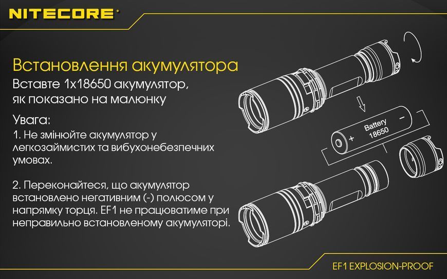 Ліхтар вибухозахищений Nitecore EF1 (Сree XM-L2 U3, 830 люмен, 1x18650) EF1 фото