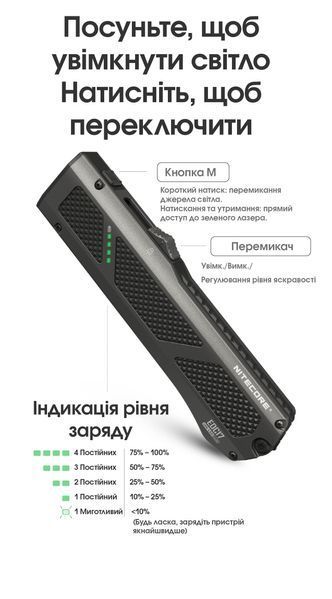 Ліхтар Nitecore EDC17 (UHi 25 LED + UV LED + зелений лазер класу R3, 1500 люмен, 8 режимів, USB-C) 6-1604_clr3 фото