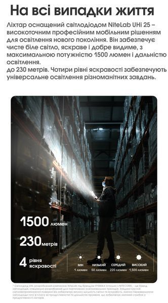 Ліхтар Nitecore EDC17 (UHi 25 LED + UV LED + зелений лазер класу R3, 1500 люмен, 8 режимів, USB-C) 6-1604_clr3 фото