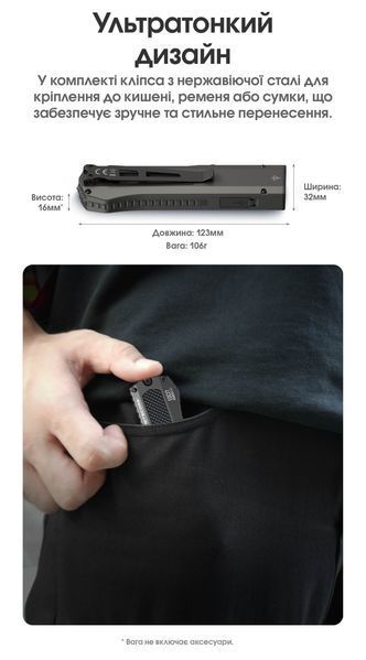 Ліхтар Nitecore EDC17 (UHi 25 LED + UV LED + зелений лазер класу R3, 1500 люмен, 8 режимів, USB-C) 6-1604_clr3 фото