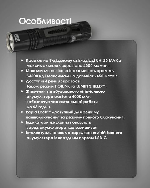Ліхтар Nitecore EDC33 (NiteLab UHi 20 LED MAX, 4000 люмен, 6 режимів, 18650, USB Type-C) EDC33 фото