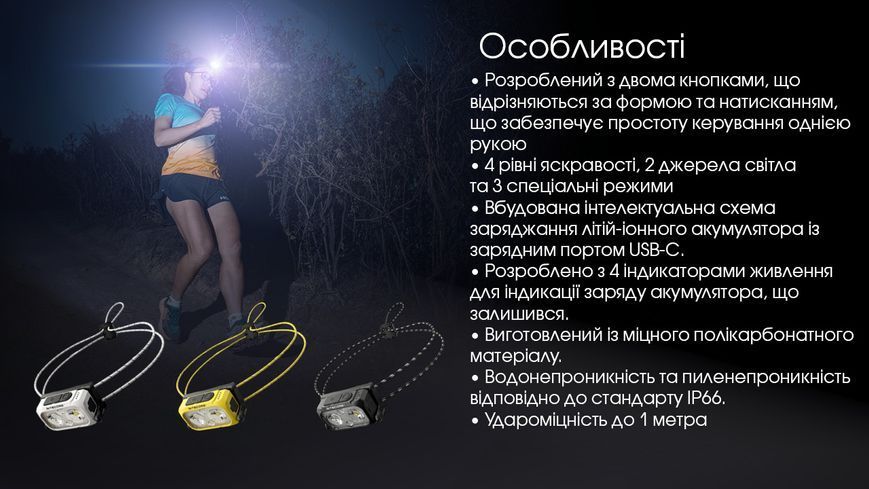 Ліхтар налобний Nitecore NU21 (360 люмен, 8 режимів, USB-C), білий NU21 фото