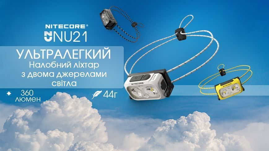 Ліхтар налобний Nitecore NU21 (360 люмен, 8 режимів, USB-C), білий NU21 фото
