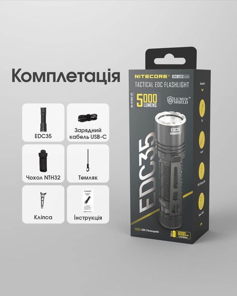 Ліхтар Nitecore EDC35 (NiteLab UHi 40 LED MAX, 5000 люмен, 6 режимів, 21700, USB Type-C) EDC35 фото