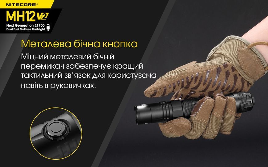 Ліхтар Nitecore MH12 V2 (Сree XP-L2 V6, 1200 люмен, 7 режимів, 1х21700, 1х18650, USB Type-C) MH12 V2 фото