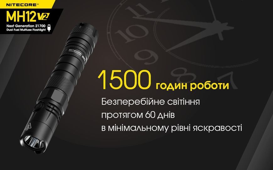 Ліхтар Nitecore MH12 V2 (Сree XP-L2 V6, 1200 люмен, 7 режимів, 1х21700, 1х18650, USB Type-C) MH12 V2 фото