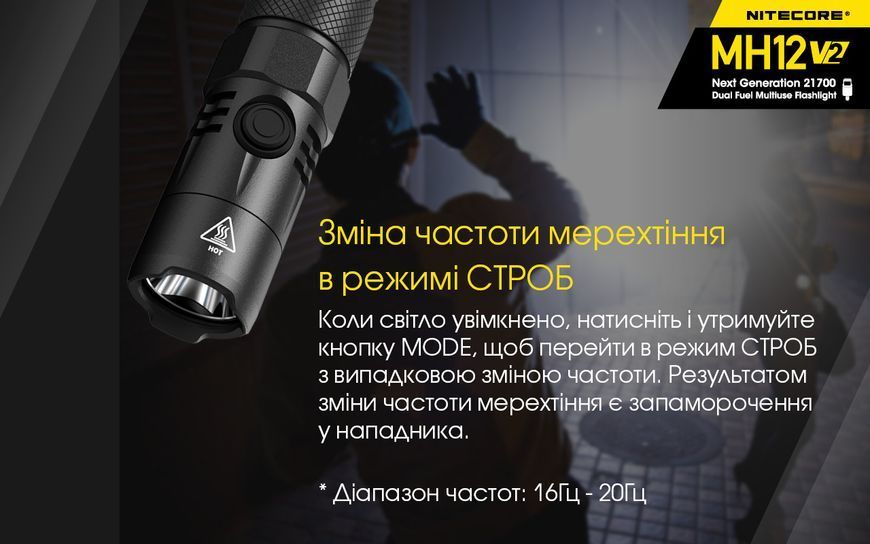 Ліхтар Nitecore MH12 V2 (Сree XP-L2 V6, 1200 люмен, 7 режимів, 1х21700, 1х18650, USB Type-C) MH12 V2 фото