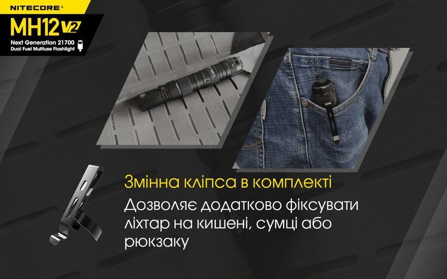 Ліхтар Nitecore MH12 V2 (Сree XP-L2 V6, 1200 люмен, 7 режимів, 1х21700, 1х18650, USB Type-C) MH12 V2 фото