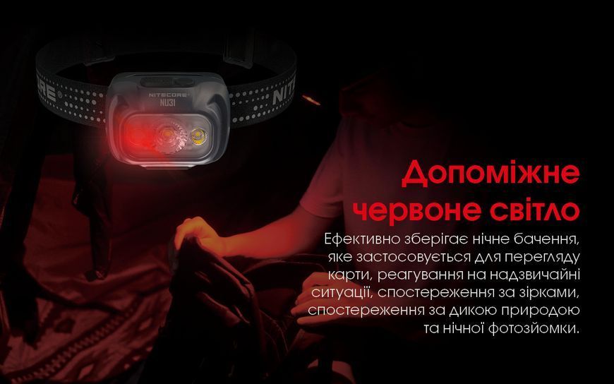 Ліхтар налобний Nitecore NU31 (Білий + Червоний LED, 550 люмен, 9 режимів, USB-C), помаранчевий NU31 фото