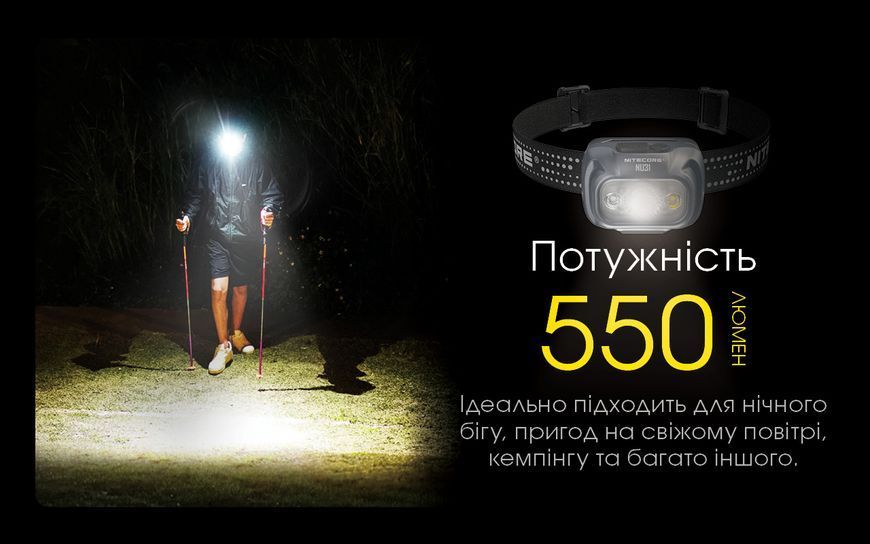 Ліхтар налобний Nitecore NU31 (Білий + Червоний LED, 550 люмен, 9 режимів, USB-C), помаранчевий NU31 фото